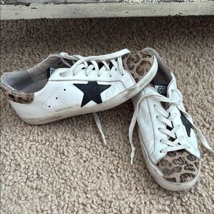 Golden Goose White and Leopard Print Sneakers